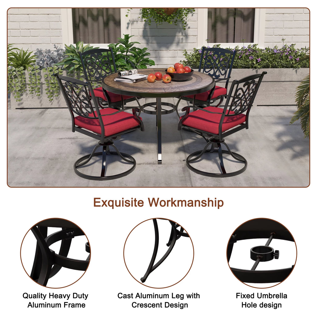 48" Cast Aluminum Round Patio Dining Table with Umbrella Hole O447800