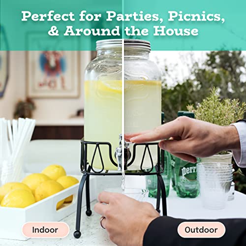 Glass Drink Dispenser Set of 2 1 Gallon with Stand T7350