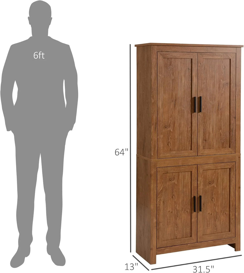 64" 4-Door Oak Kitchen Pantry Cabinet with 3 Adjustable Shelves L78934