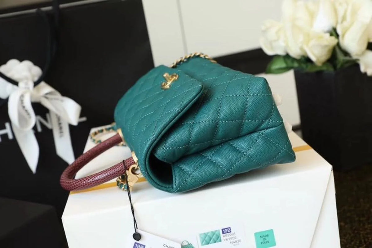 Teal Medium Flap Bag with Top Handle L821