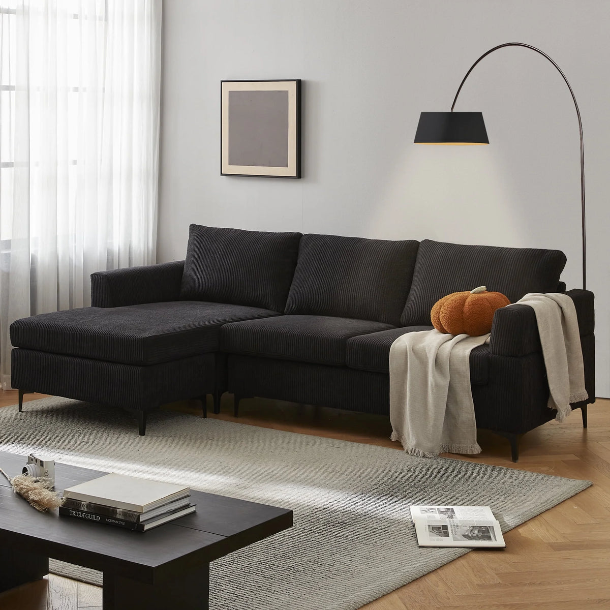 96" 3-Seat Sectional Sofa with Chaise Black W344
