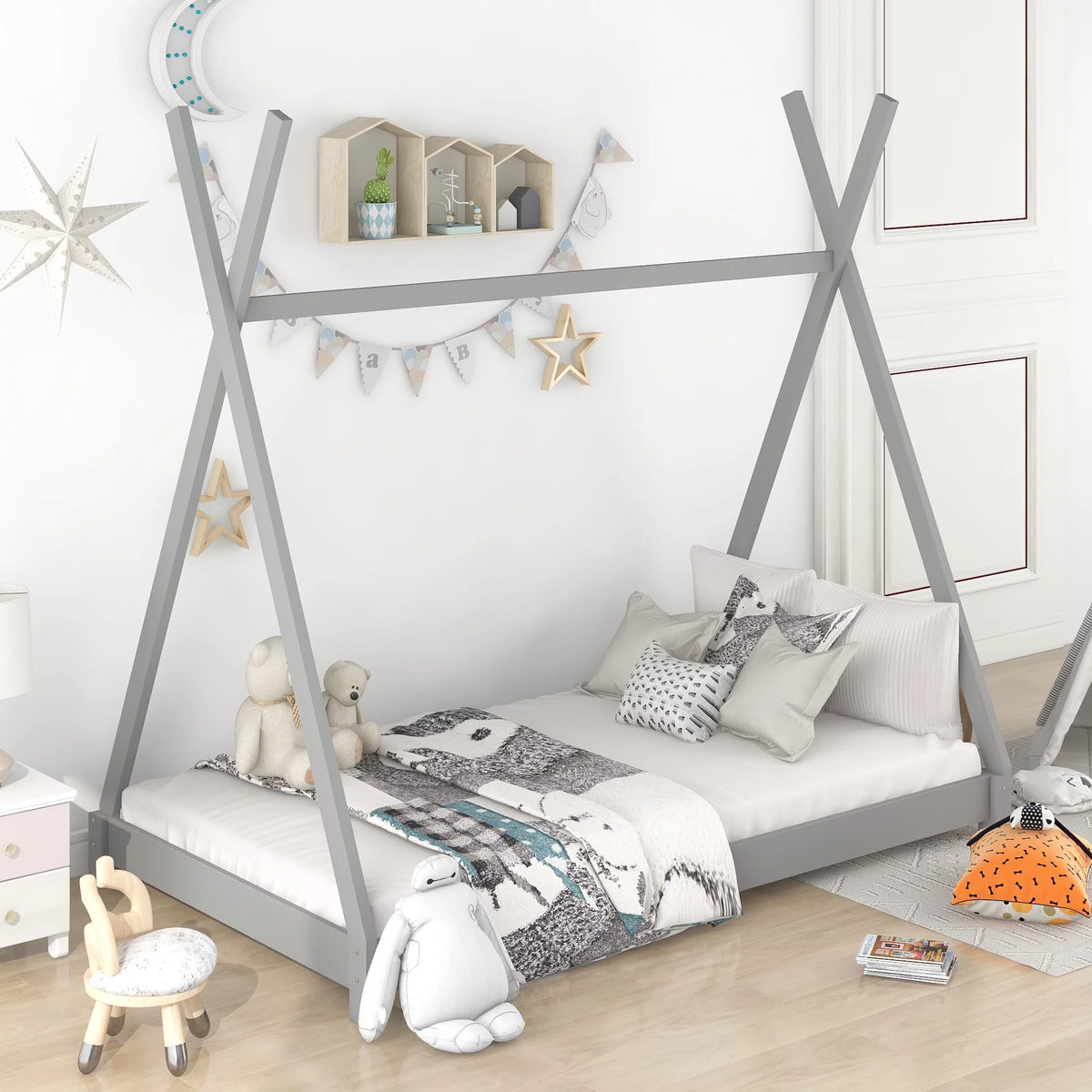 Gray Wood Twin Size Platform Bed W17975