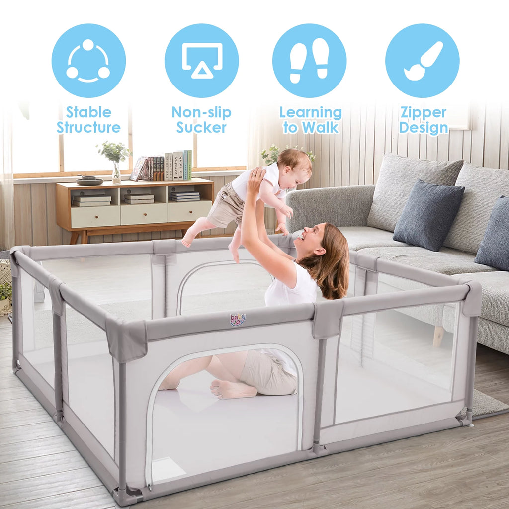 Extra Large Kids Playpen with Gate Gray Y22986