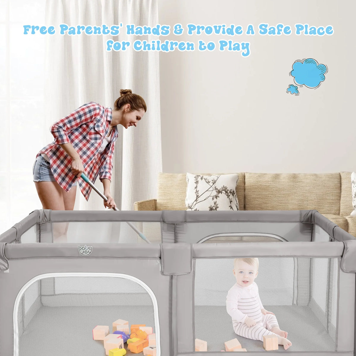 Extra Large Kids Playpen with Gate Gray Y22986