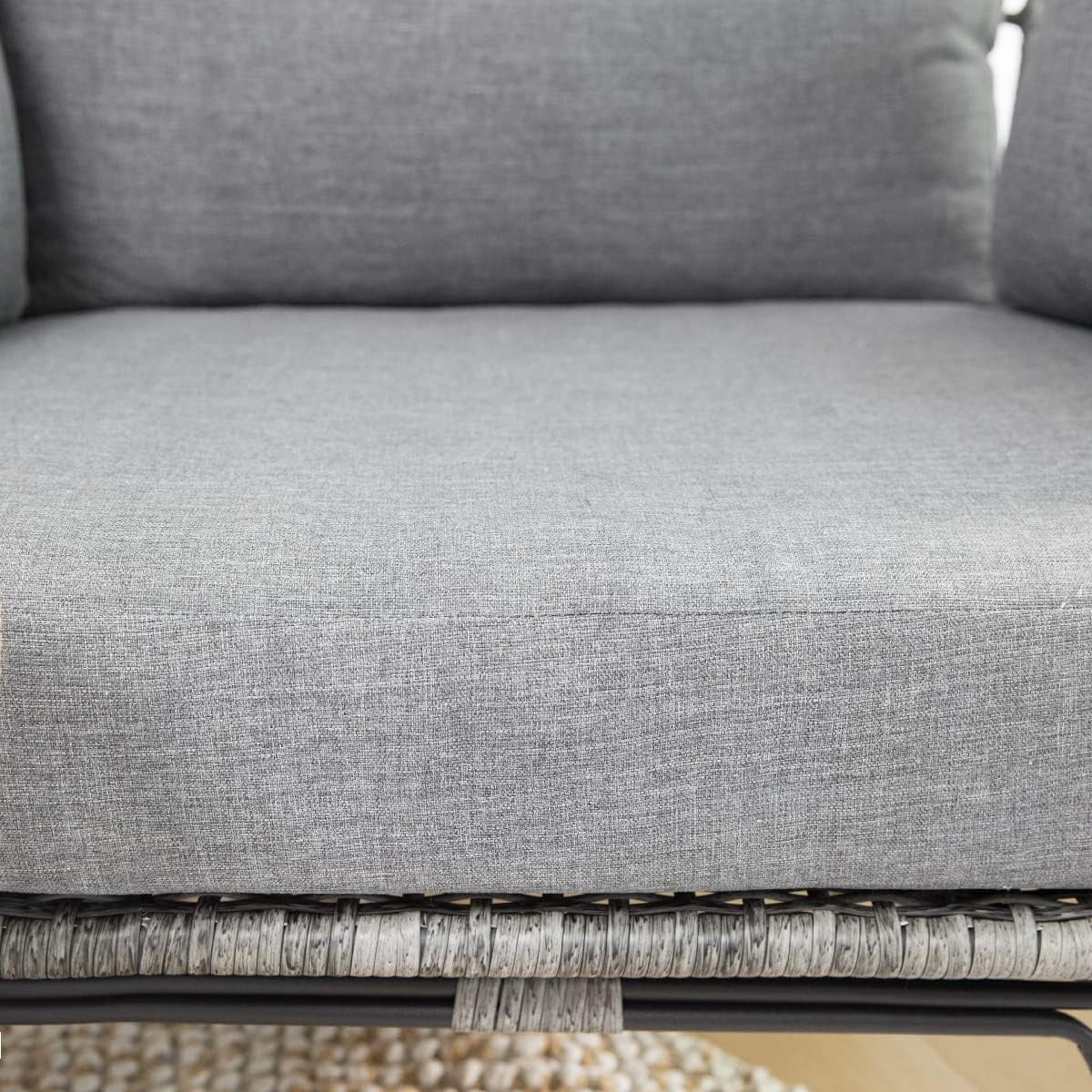 Oversized Grey Wicker Chair with Seat Cushions S290112