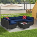 7 Piece PE Rattan Patio Furniture Set with Cushions and Glass Coffee Table X8168