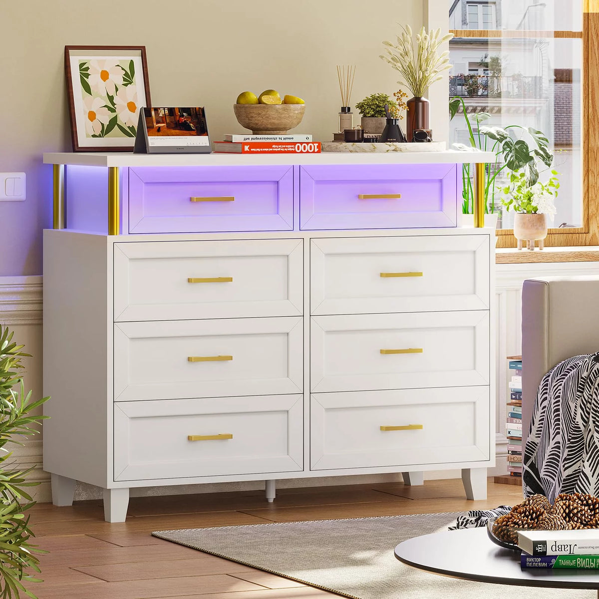 White 8 Drawer Dresser with LED Light U179428