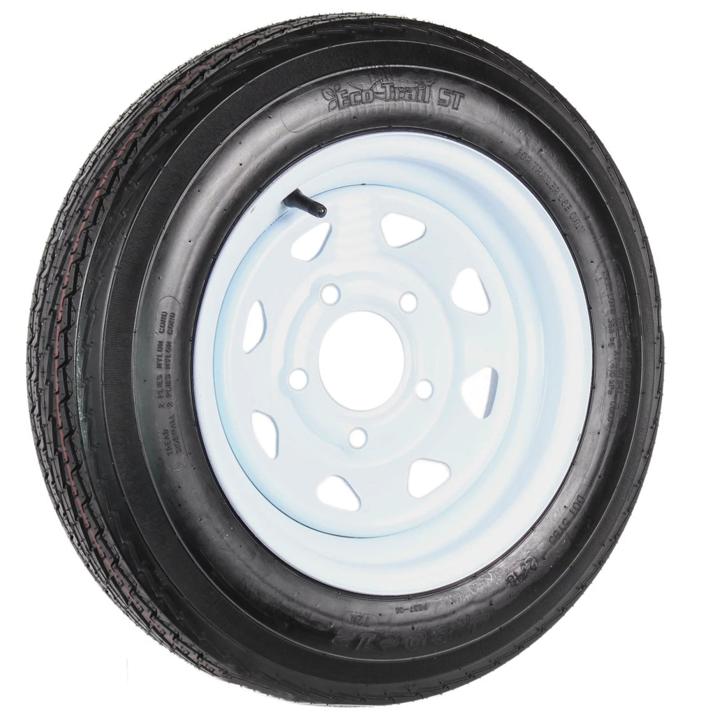 4.80-12 Trailer Tire On Rim 5 Lug White Spoke Wheel M11593