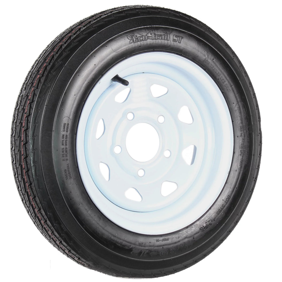 4.80-12 Trailer Tire On Rim 5 Lug White Spoke Wheel M11593
