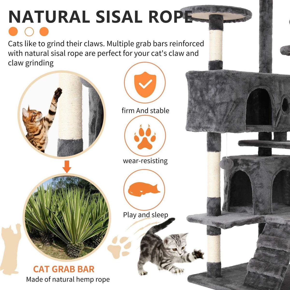 54-in Double Condo Cat Tree Tower Playhouse with Scratching Post & Perch T14053