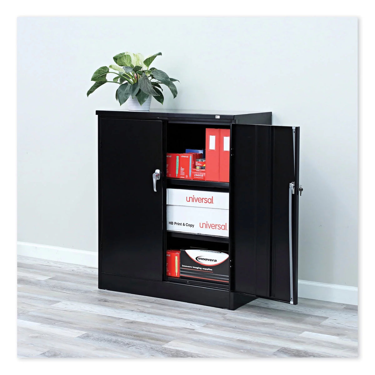 Black Heavy-Duty Welded Storage Cabinet with Two Adjustable Shelves B9631