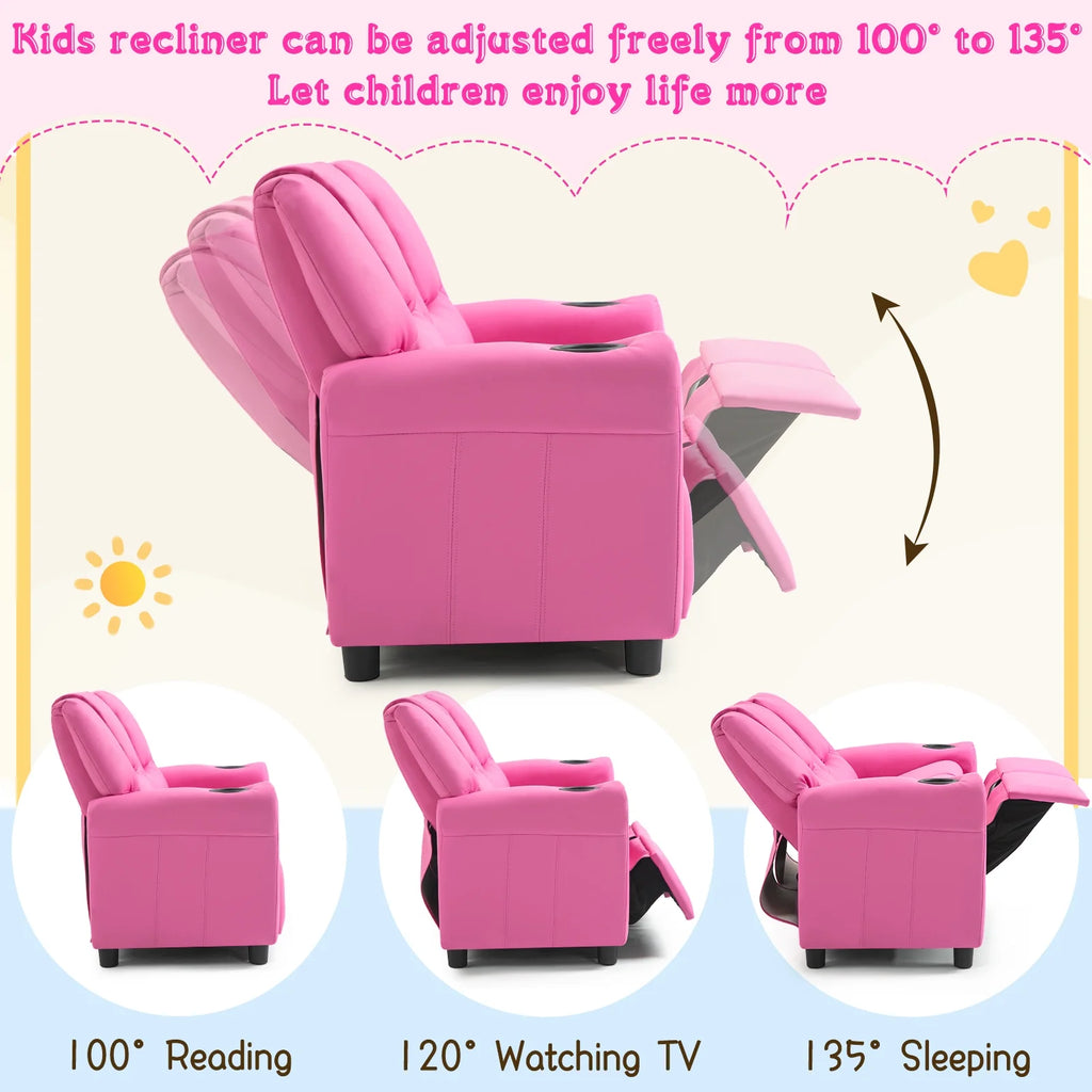 Pink PU Leather Kids Recliner Chair W4755