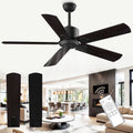 52" Ceiling Fan with Remote Control No Light, 6 Speeds Reversible DC Motor 5 Blades Black/Walnut C56969