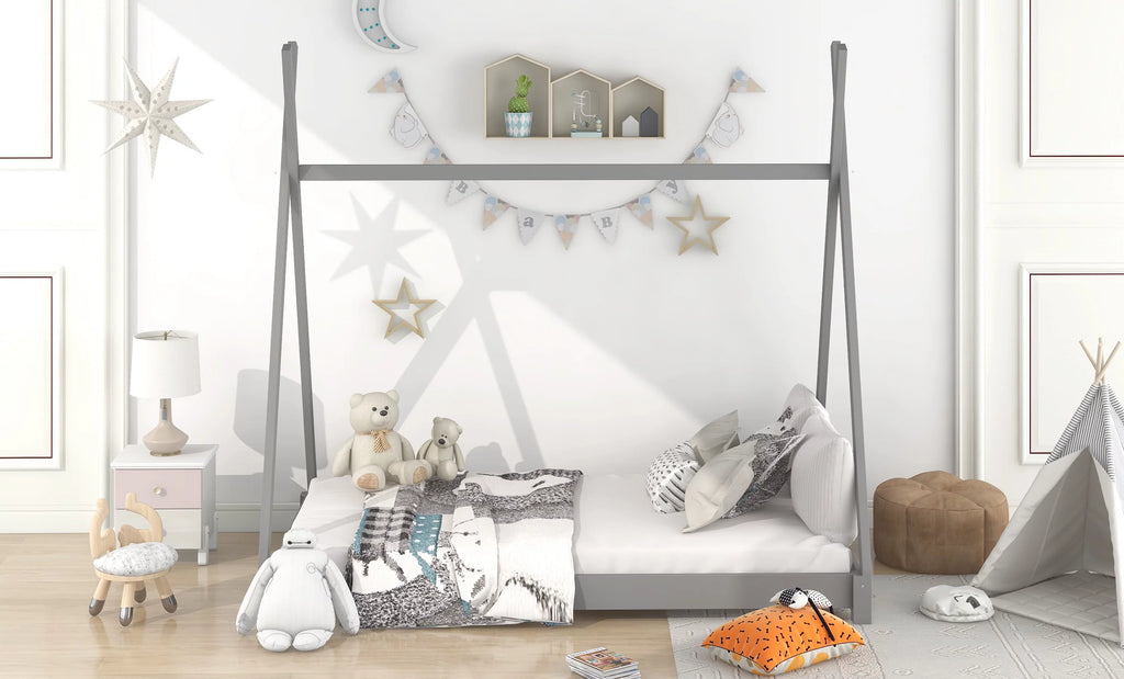 Gray Wood Twin Size Platform Bed W17975