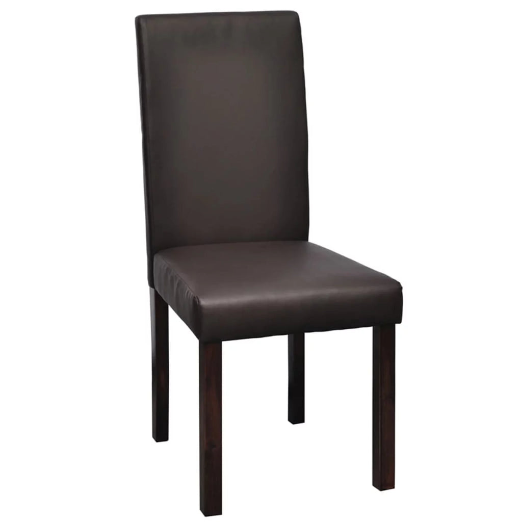 Set of 4 Brown Leather Dining Chairs with Wooden Legs W665