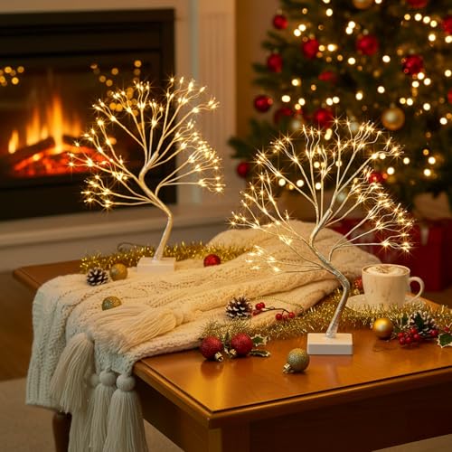 Lighted Birch Tree Christmas Decorations, 2Pack 24 LED Artificial White Trees with Lights S76311