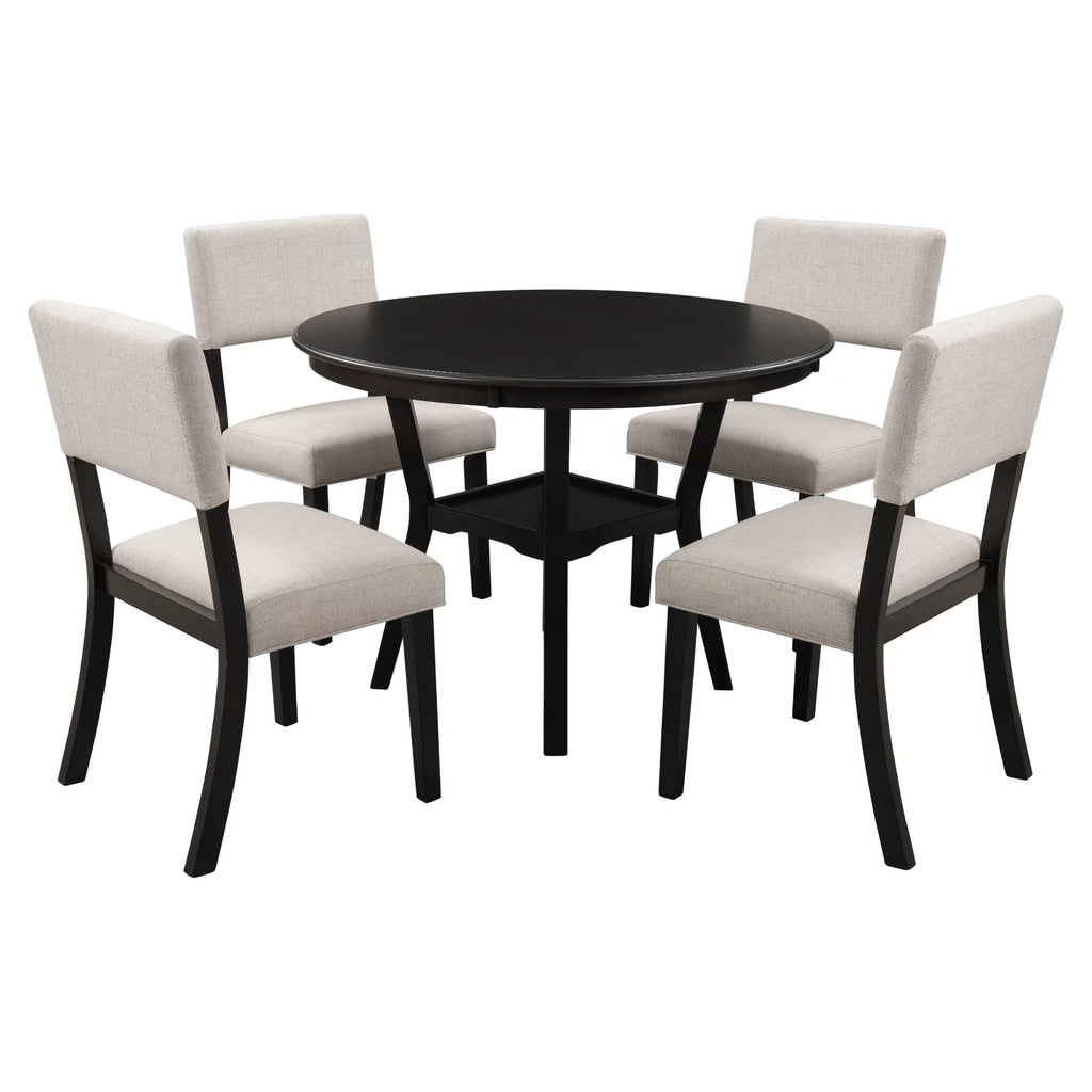 42" 5-Piece Round Dining Table Set with 4 Upholstered Chairs R665