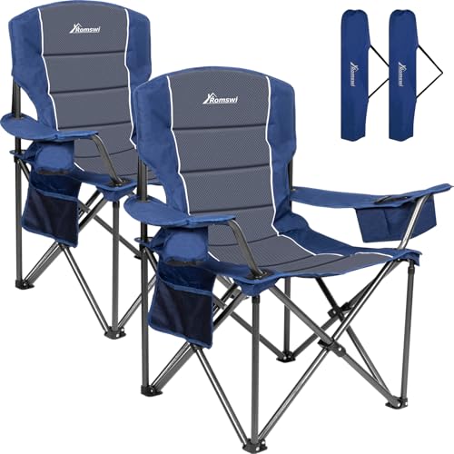 Oversized Heavy Duty Padded Camping Chairs with Cup Holder, Blue, 2-Pack M212