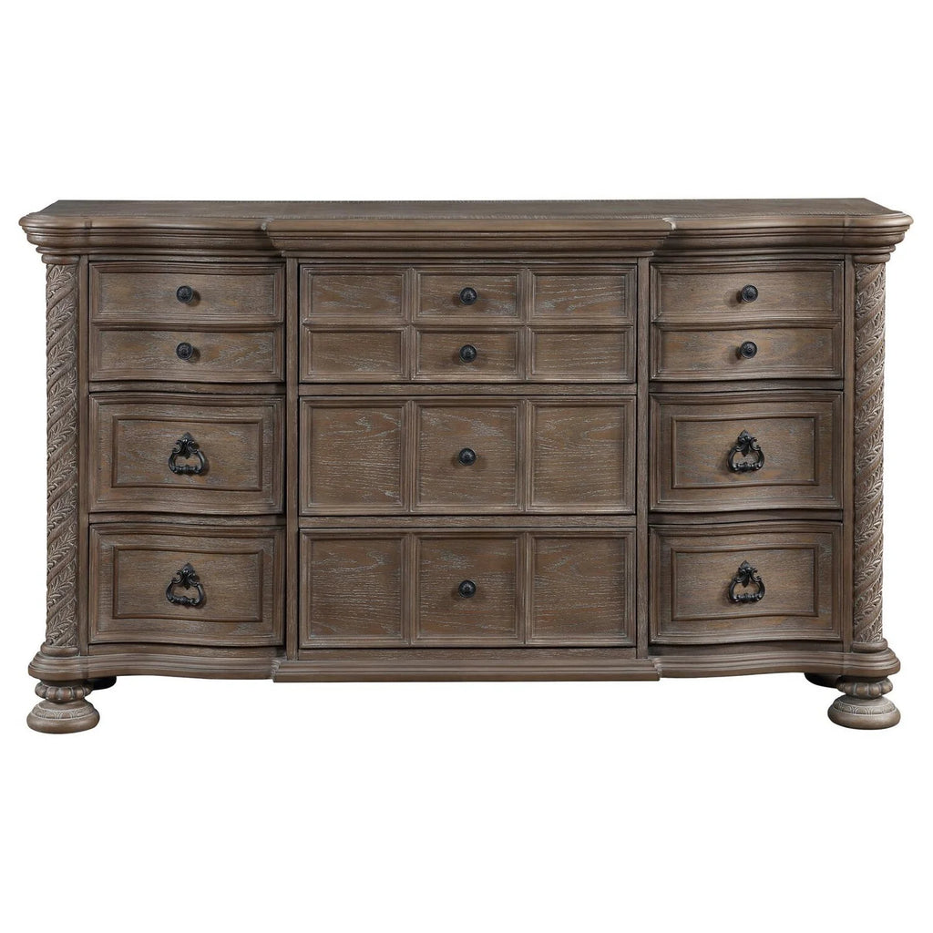 Oak Brown Wood Dresser with 9 Drawers E182511