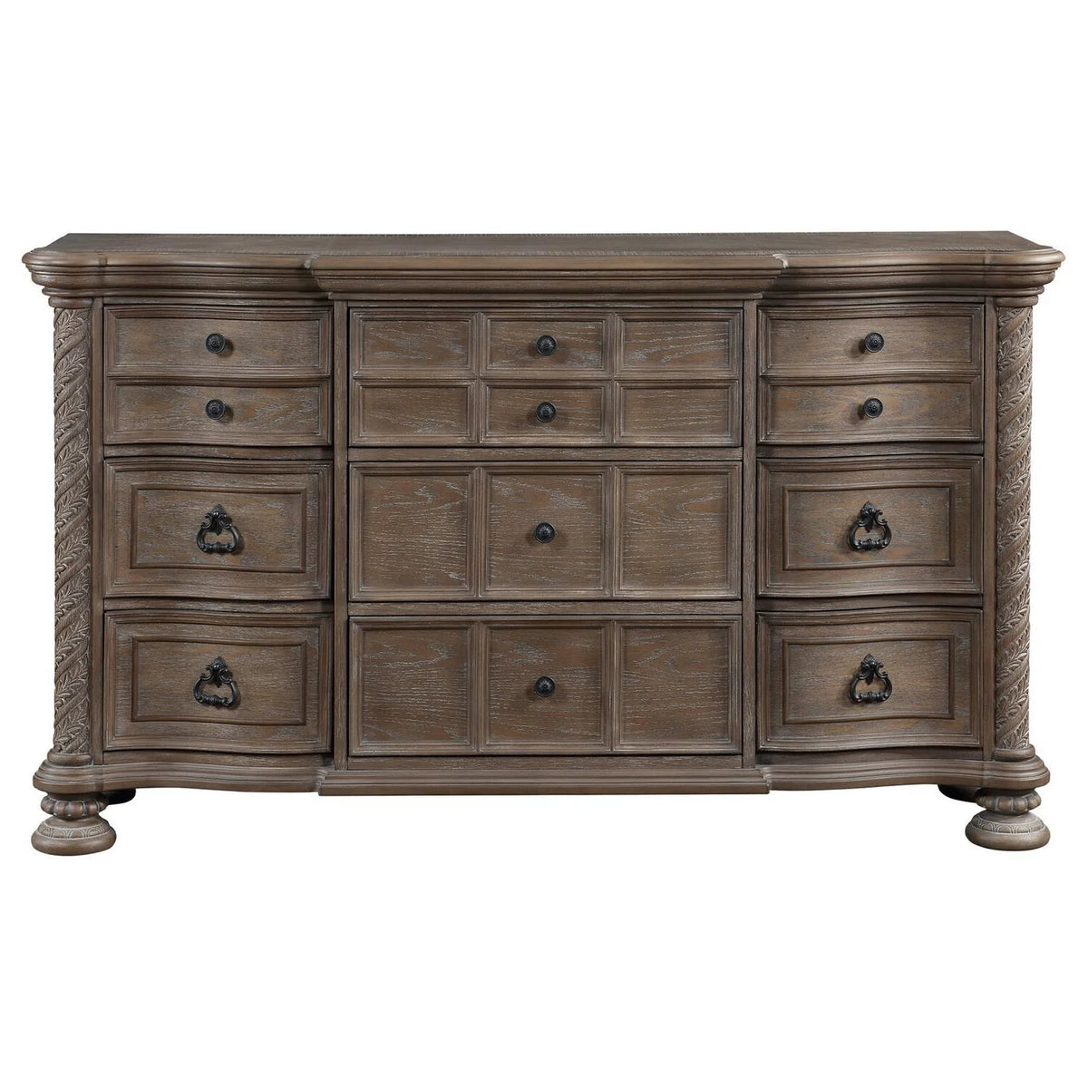 Oak Brown Wood Dresser with 9 Drawers E182511