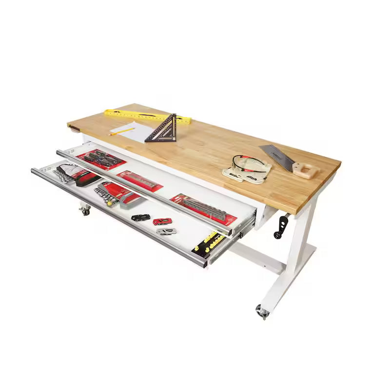 White Adjustable Height Work Table with 2 Drawers K1209