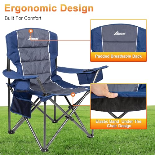 Oversized Heavy Duty Padded Camping Chairs with Cup Holder, Blue, 2-Pack M212