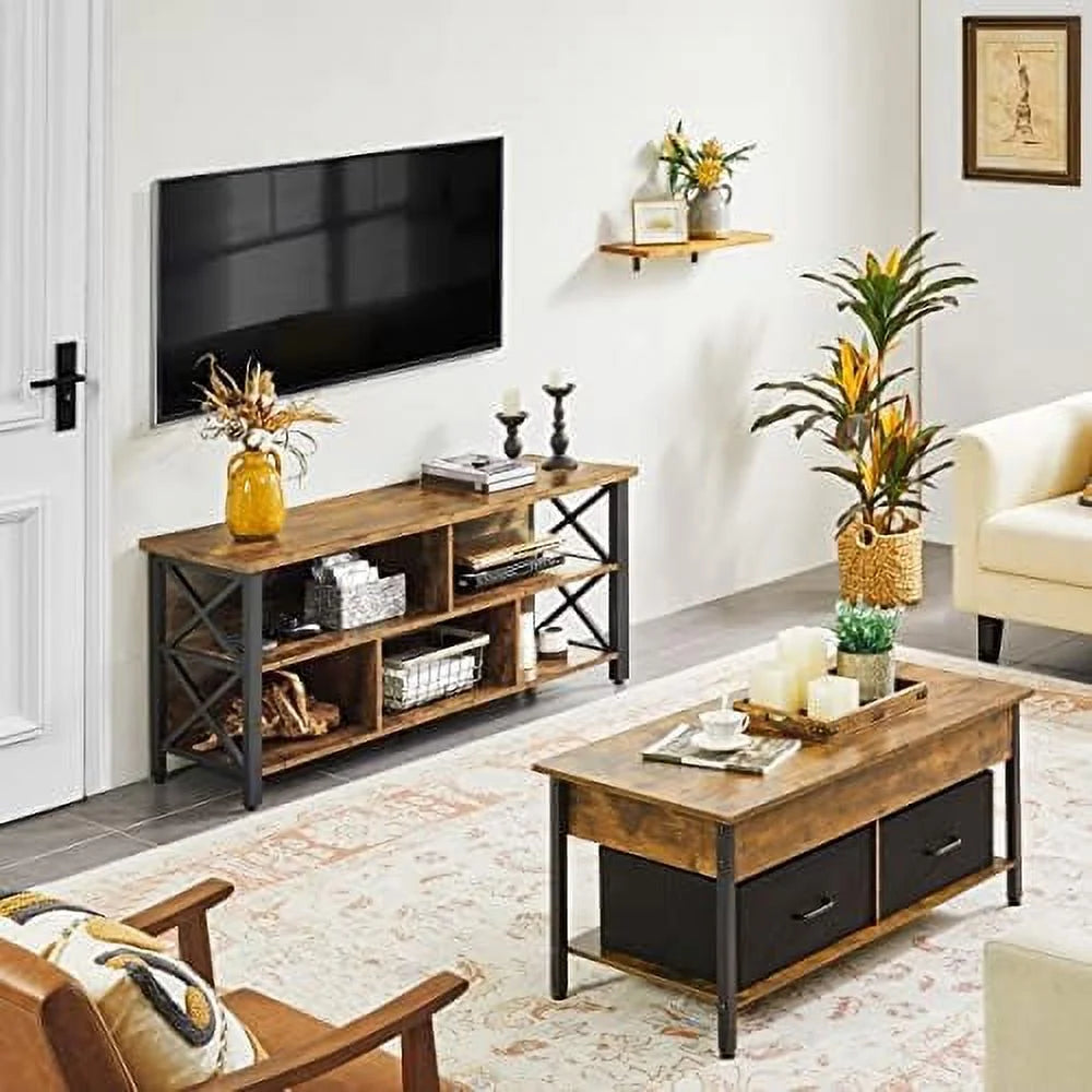 Industrial Wood and Metal TV Stand with Cabinet T317