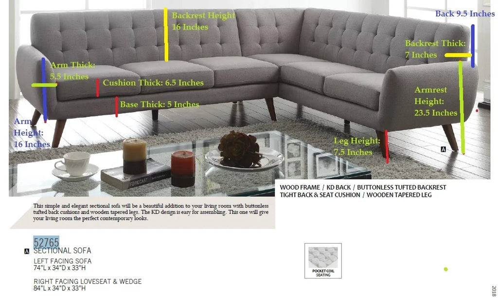 Light Gray Linen Sectional Sofa N306777