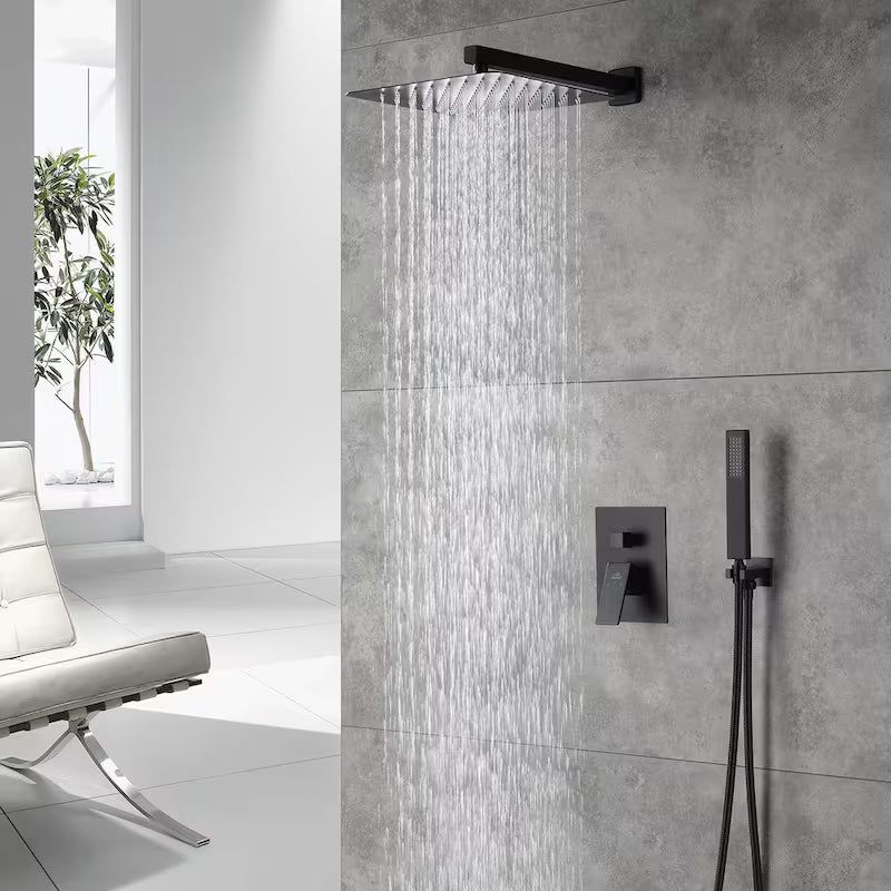 Wall Mount Dual Shower Heads with Hand Shower Faucet in Black O913