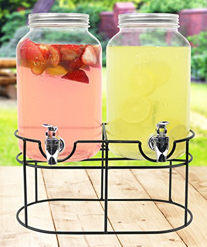 Glass Drink Dispenser Set of 2 1 Gallon with Stand T7350