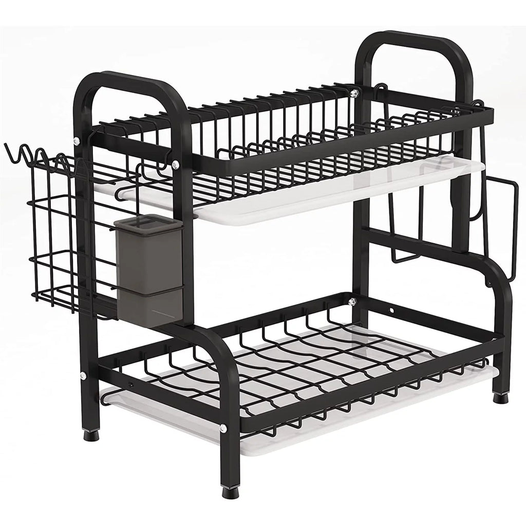 Adjustable 2-Tier Dish Drying Rack with Cutting Board Holder M52520