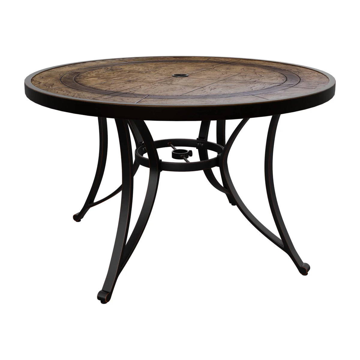 48" Cast Aluminum Round Patio Dining Table with Umbrella Hole O447800