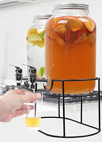 Glass Drink Dispenser Set of 2 1 Gallon with Stand T7350