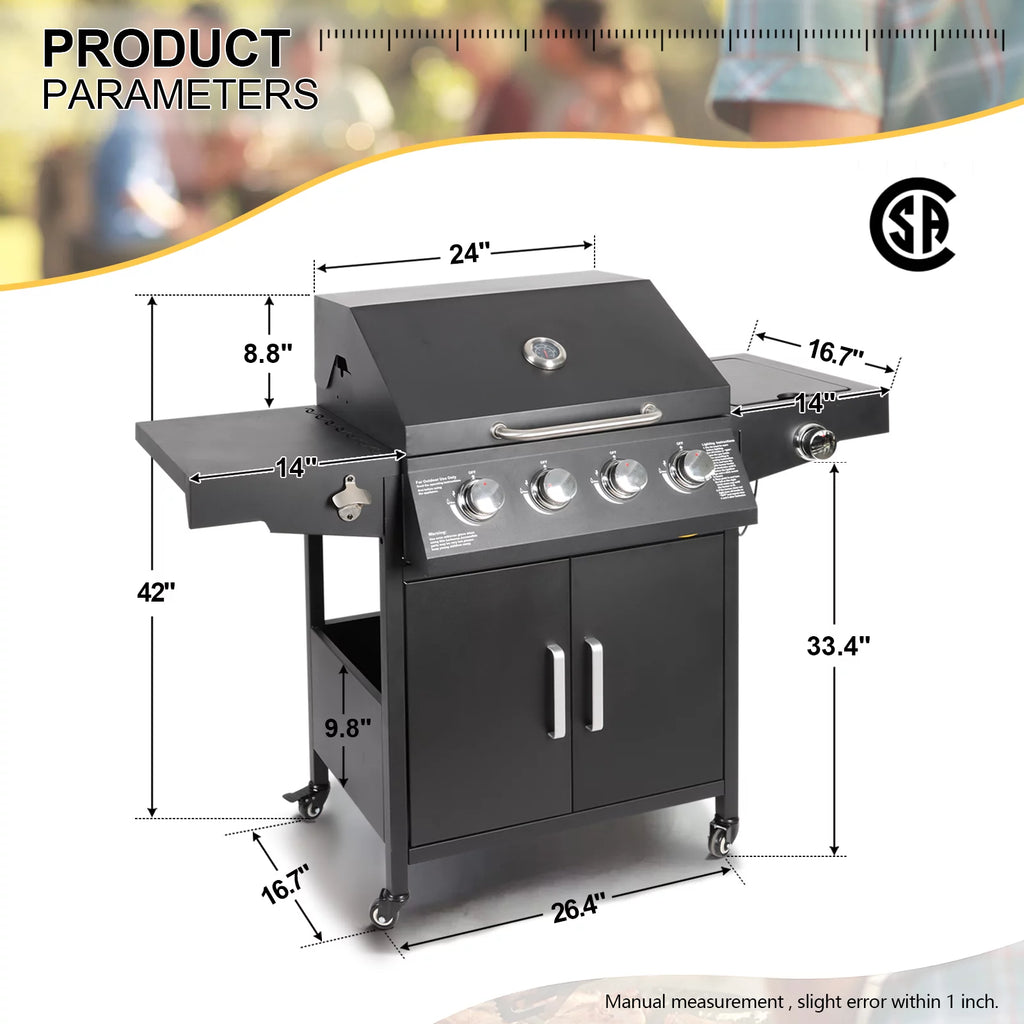 4-Burner Propane Gas Grill with Side Burner O52990