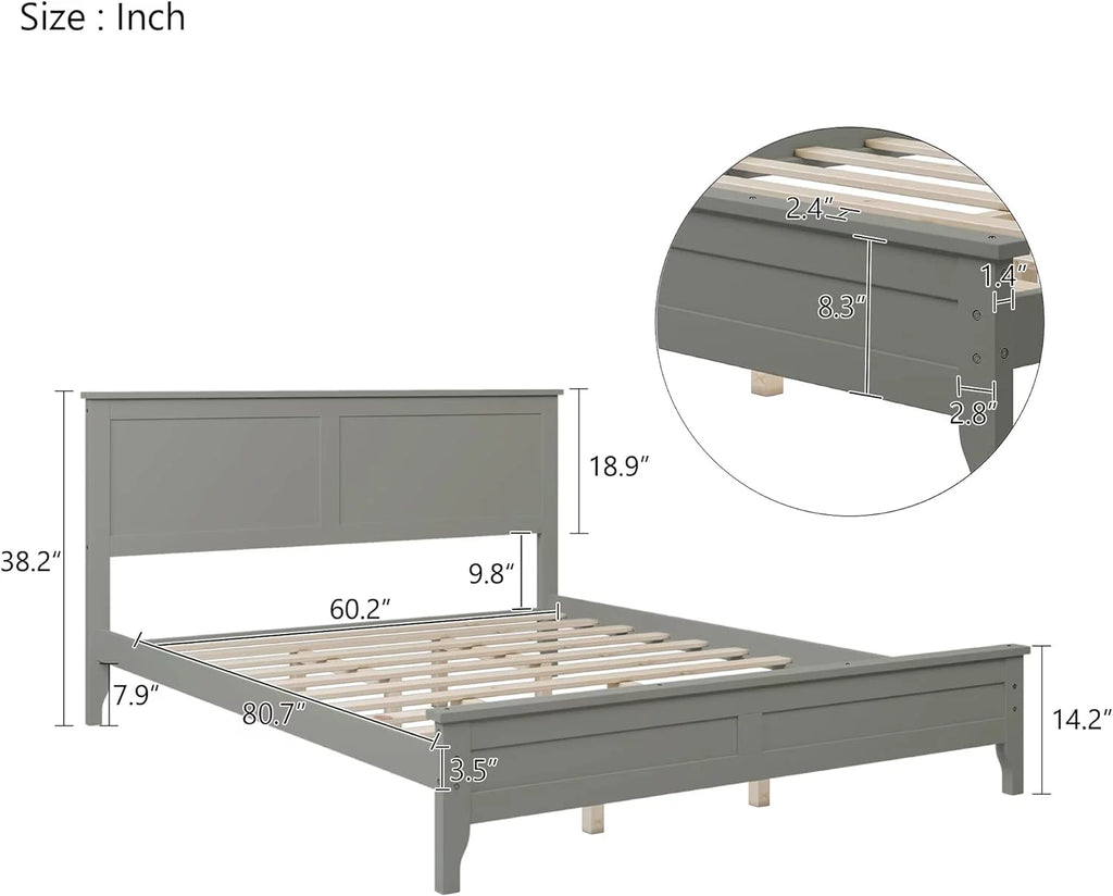 Pine Queen Size Platform Bed Frame with Headboard Z640536