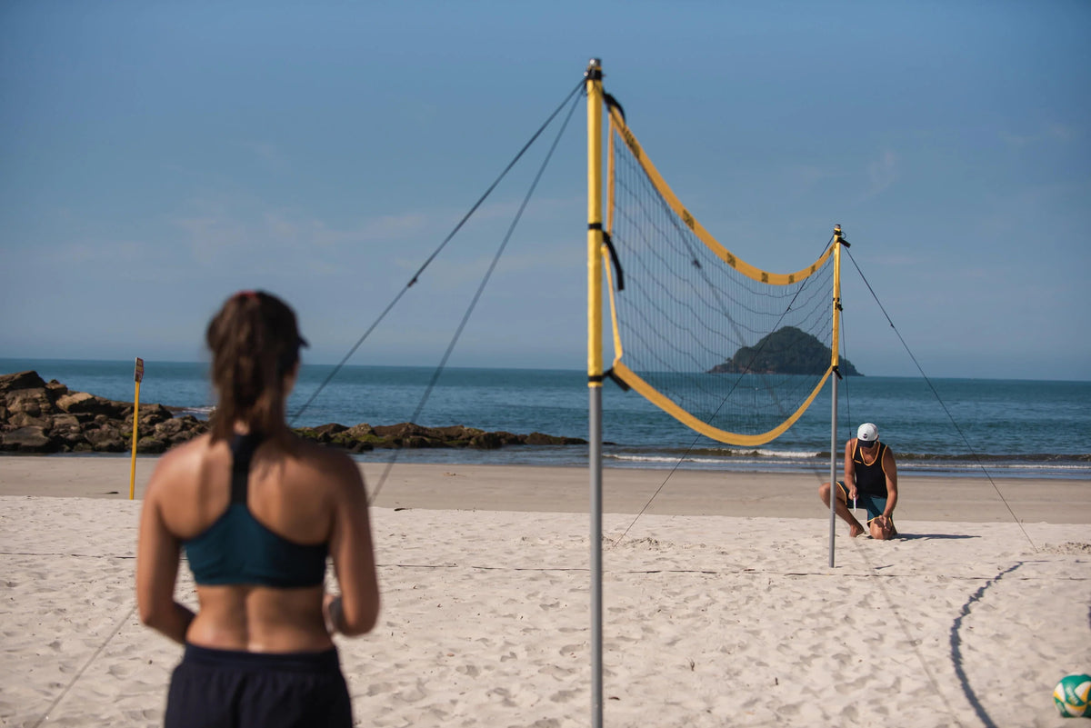 Portable Beach Volleyball Set Adjustable Heights Yellow R386