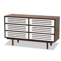 Two-Tone Walnut and White 6-Drawer Wood Dresser B88798