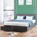 Queen Dark Grey Upholstered Platform Bed Frame with 2 Storage Drawers A122