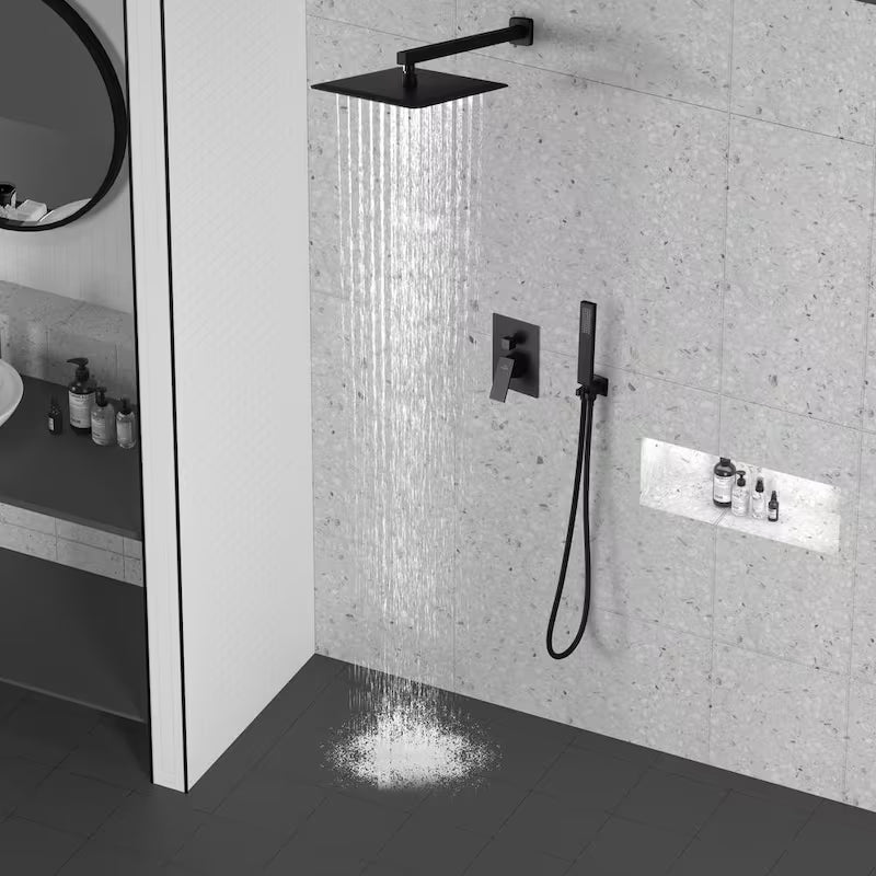 Wall Mount Dual Shower Heads with Hand Shower Faucet in Black O913