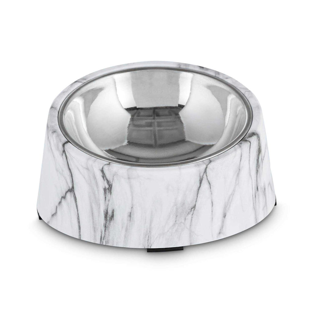 Slanted Marble-Print Stainless-Steel Dog Bowl Set I1084