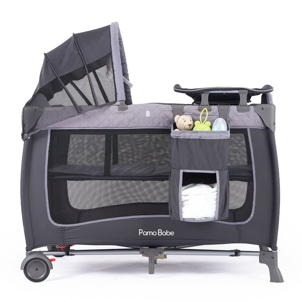 Portable Baby Play Yard with Wheels, Canopy, Changing Table L432574