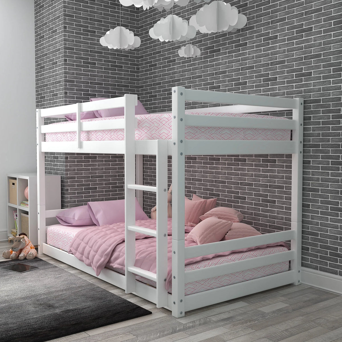 Black Wood Twin Over Twin Convertible Bunk Bed Q852