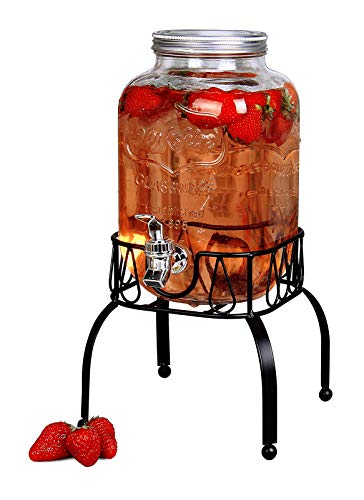 Glass Drink Dispenser Set of 2 1 Gallon with Stand T7350