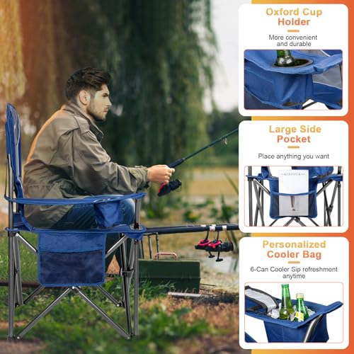 Oversized Heavy Duty Padded Camping Chairs with Cup Holder, Blue, 2-Pack M212