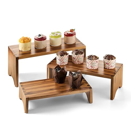 Acacia Wood 3 Tier Display Stands Set of 3 I20655