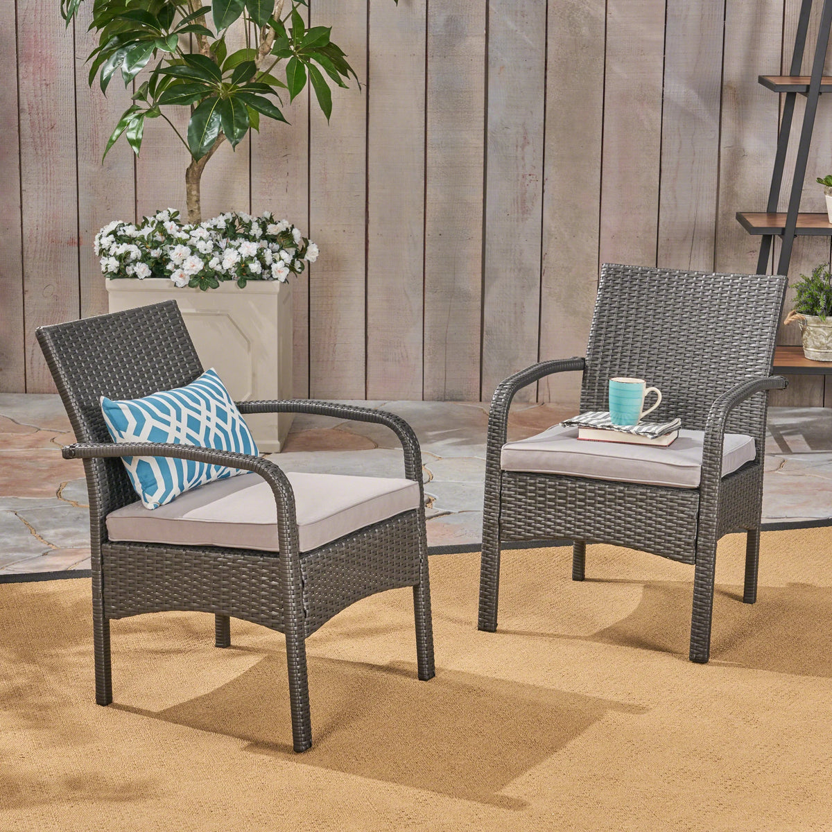 Outdoor Wicker Club Chairs with Cushion, Set of 2, Gray F165433