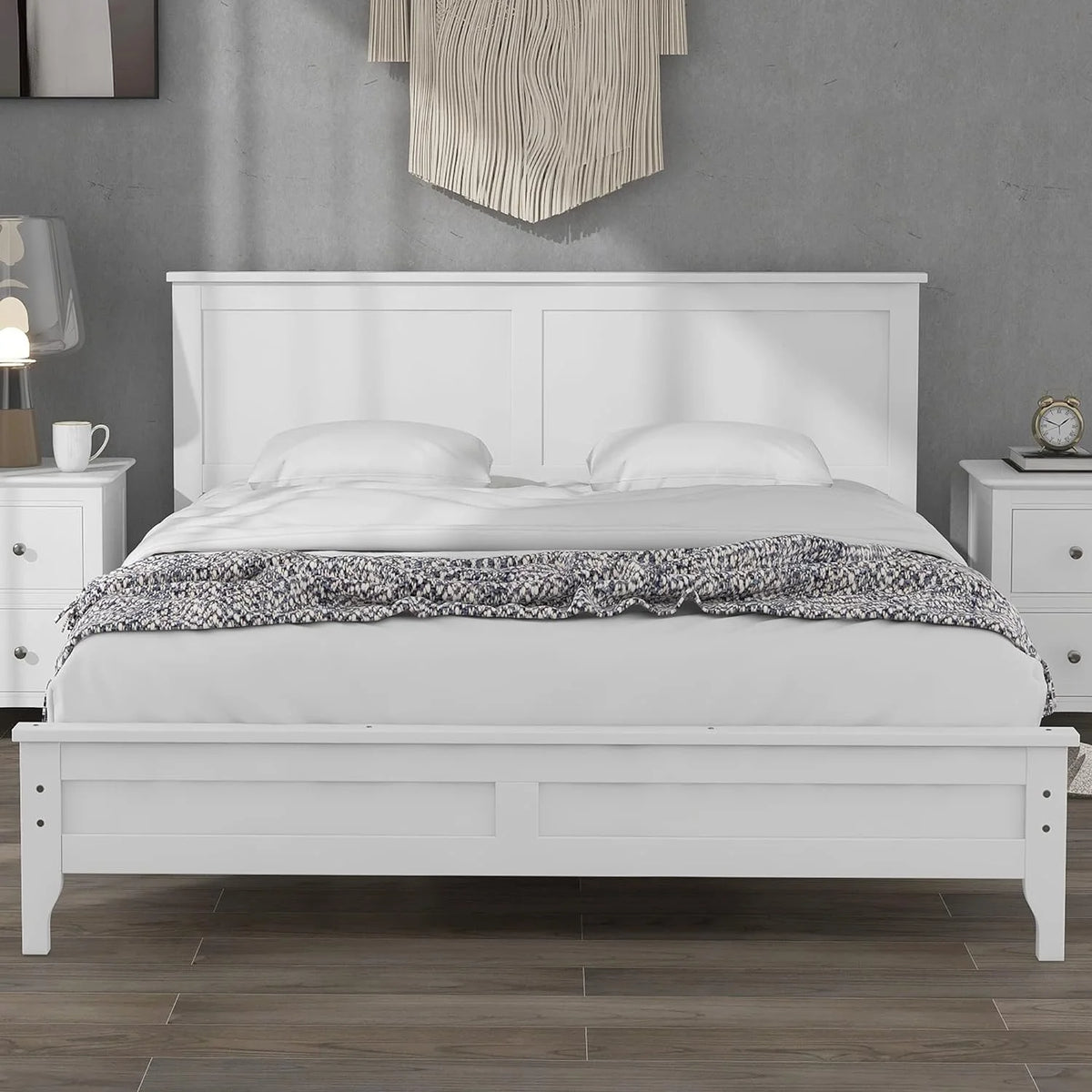 White King Size Solid Wood Platform Bed Z773787