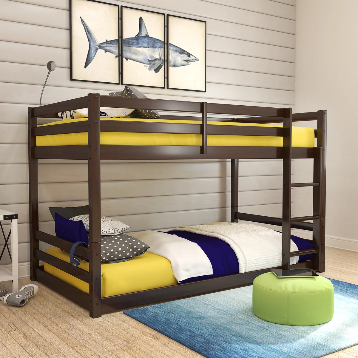Black Wood Twin Over Twin Convertible Bunk Bed Q852