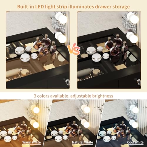 White Glass Top Makeup Vanity Desk with Lighted Mirror and 11 Drawers I921948