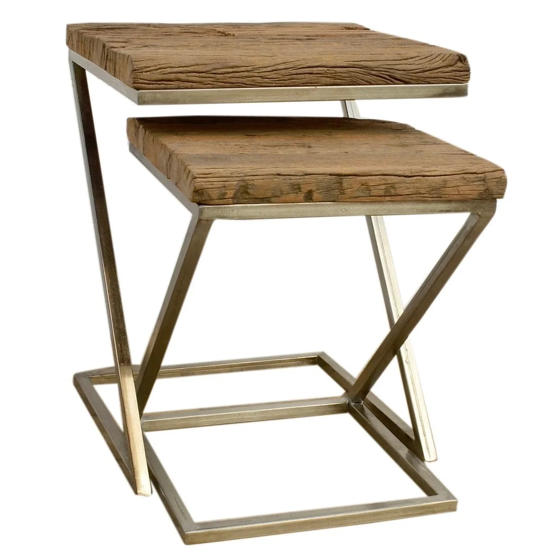 Wood Square Nesting Tables with Silver Base Z196